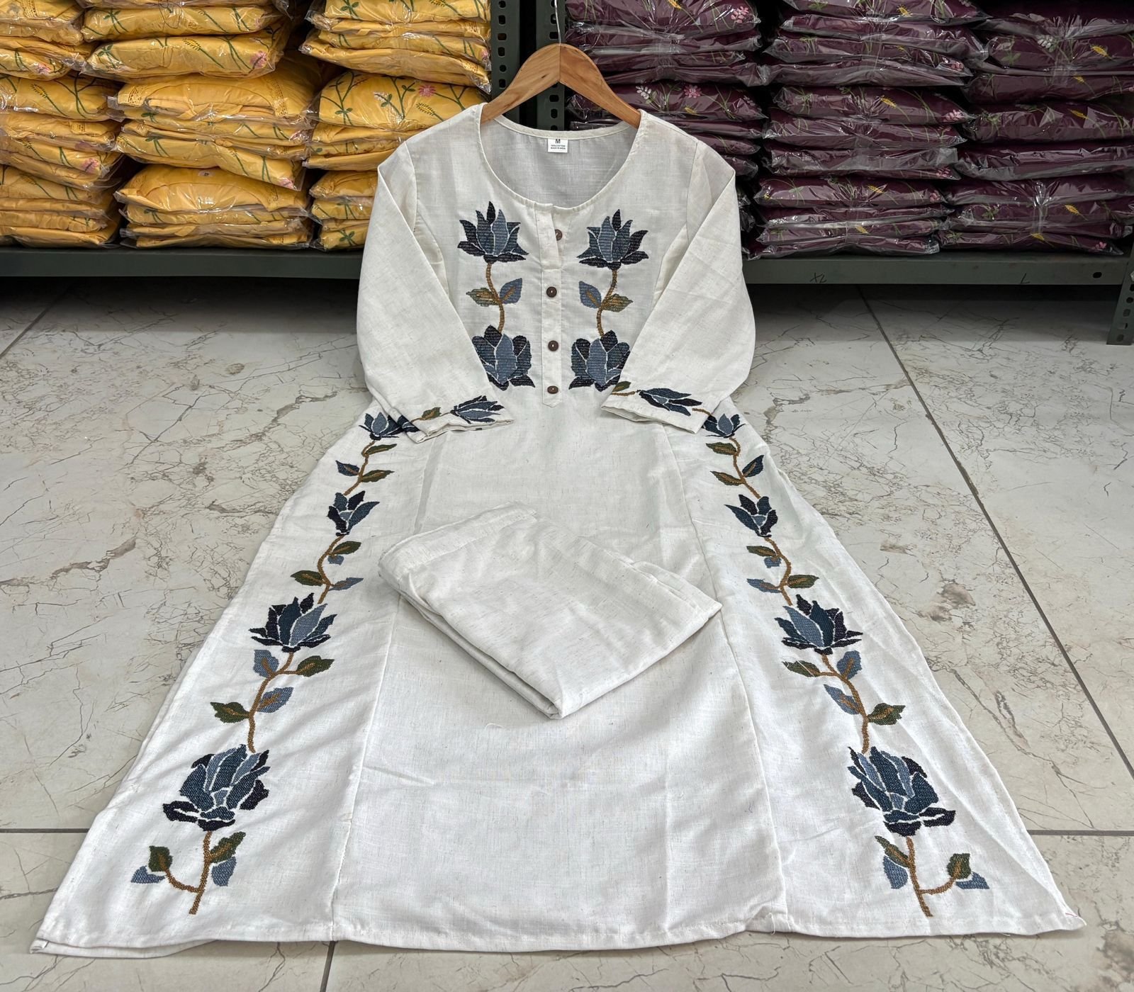 White Cotton Flex Embroidered Co-ord Set